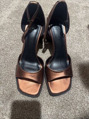 Gianni Bini Metallic Copper Ankle-Strap Block Heels
